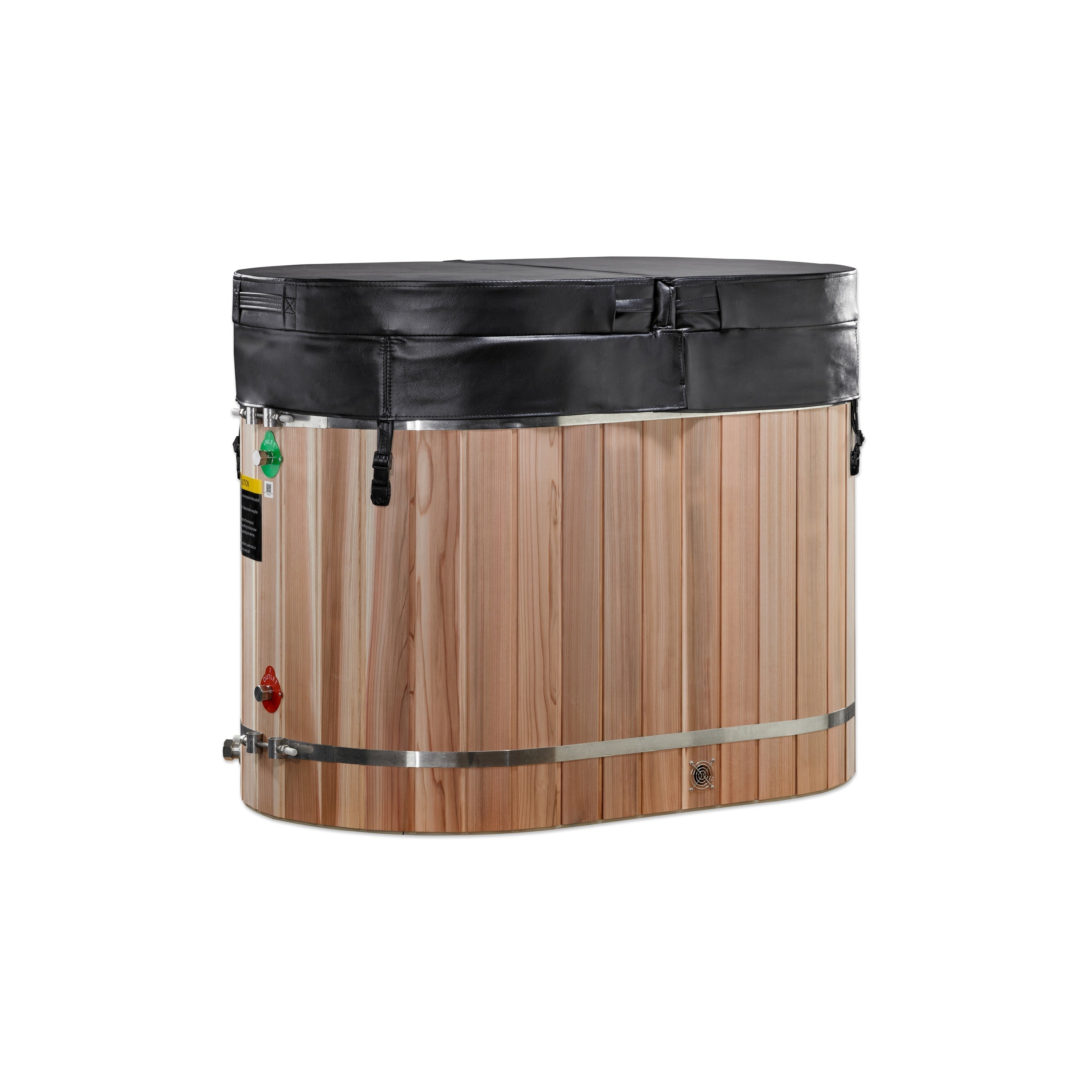 Dynamic Cold Therapy Cedar Oval cold plunge tub, green cedar exterior with cover