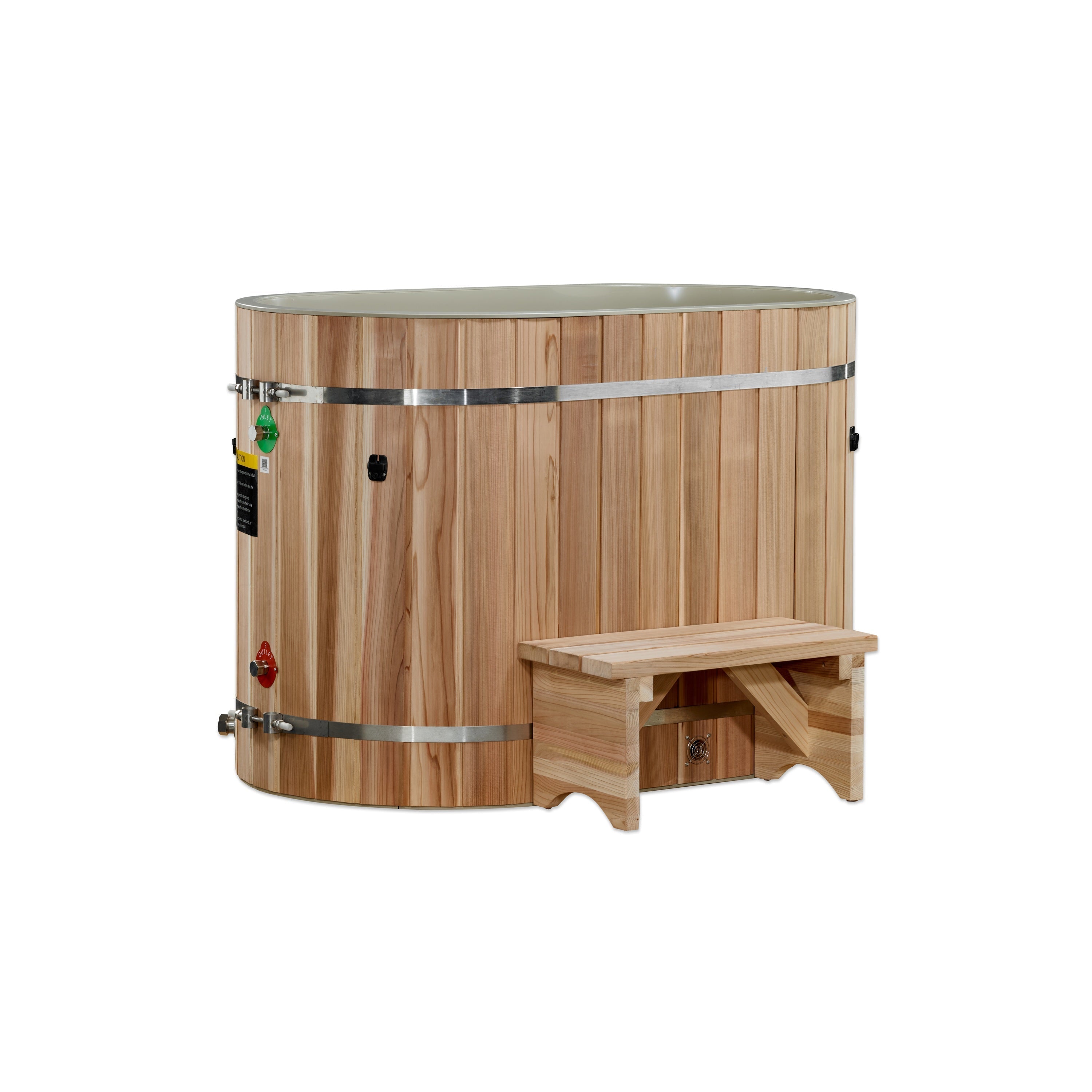 Dynamic Cold Therapy Cedar Oval cold plunge tub with entry step, green cedar