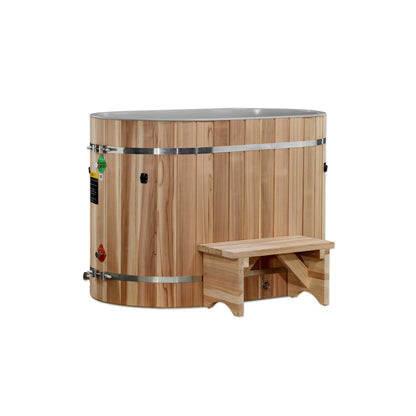 Dynamic Cold Therapy Cedar Oval cold plunge tub, grey cedar exterior option