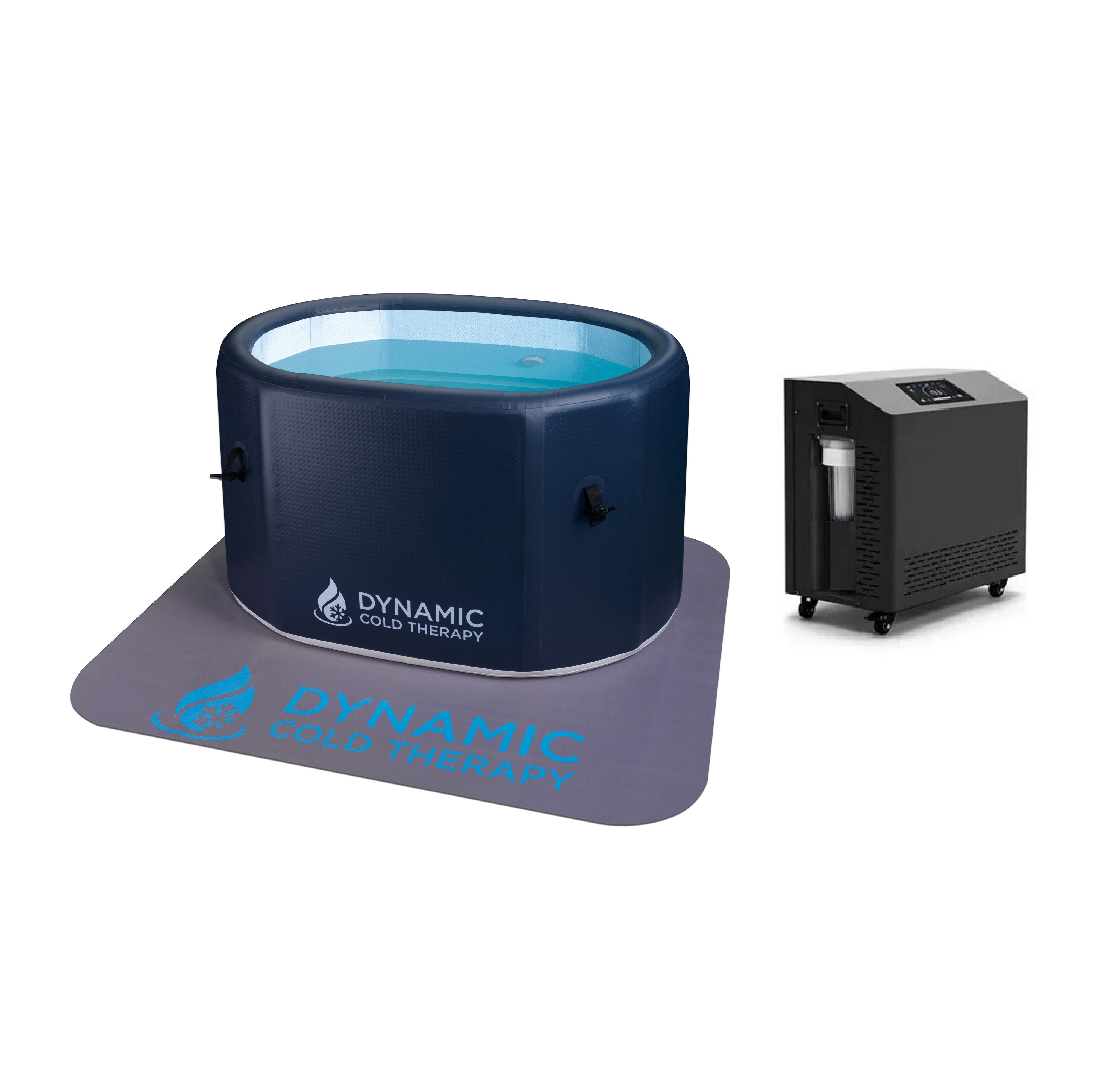 Dynamic Cold Therapy Portable Oval cold plunge connected to chiller unit