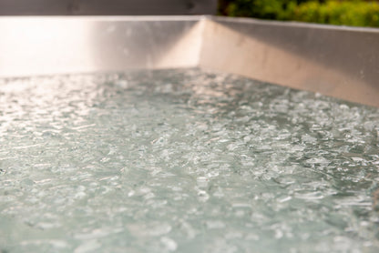 Polar cold plunge tub, interior view showing stainless steel finish